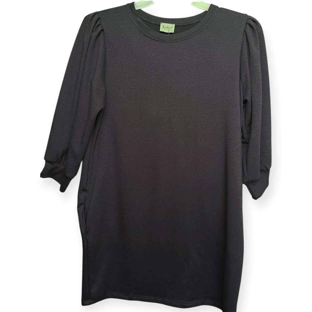 Comfy Dark Blue Tunic Top Mini Dress Womens Size L Long Sleeve Lagenlook Warm - Picture 2 of 7